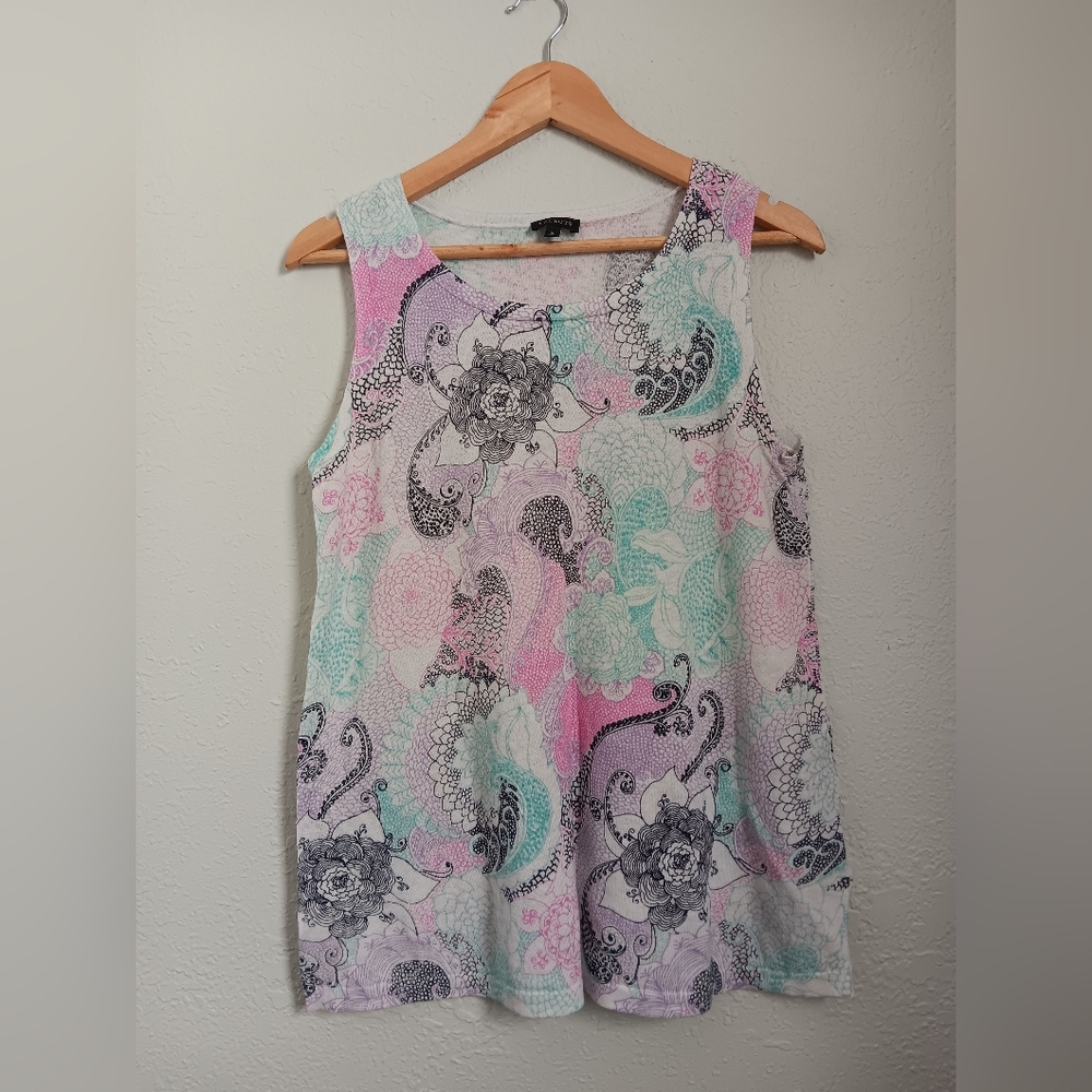 Talbots Pastel Paisley Cotton Linen Tank Top